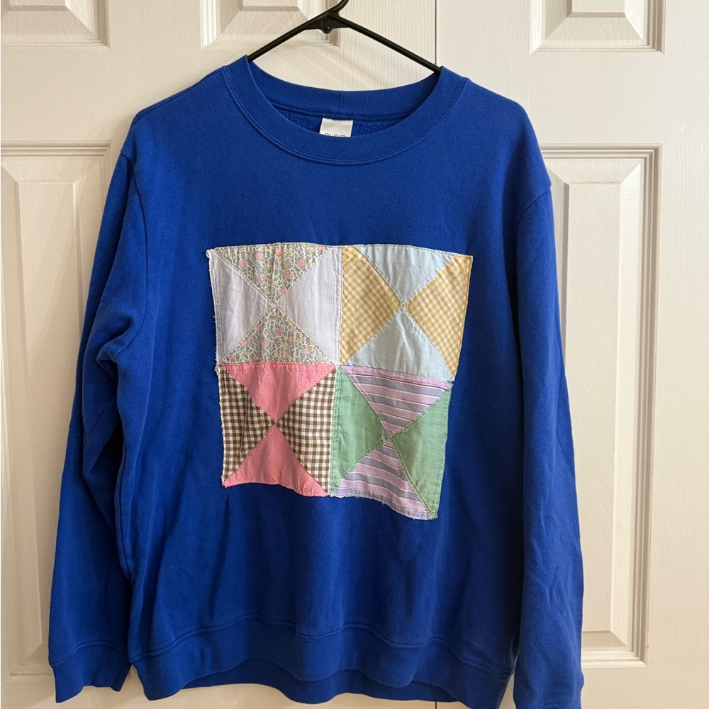 Blue Vintage Quilt Patchwork Sweatshirt